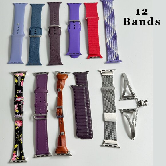 12 Watch Bands For Apple Watches 40MM Rubber, Metal, Leather, Stretchy M-L - Picture 2 of 11